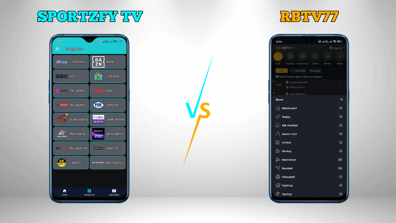 Sportzfy TV vs. RBTV77: Channel Variety