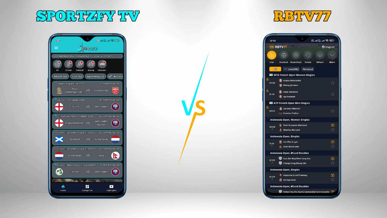 Sportzfy TV vs. RBTV77: Sports Coverage